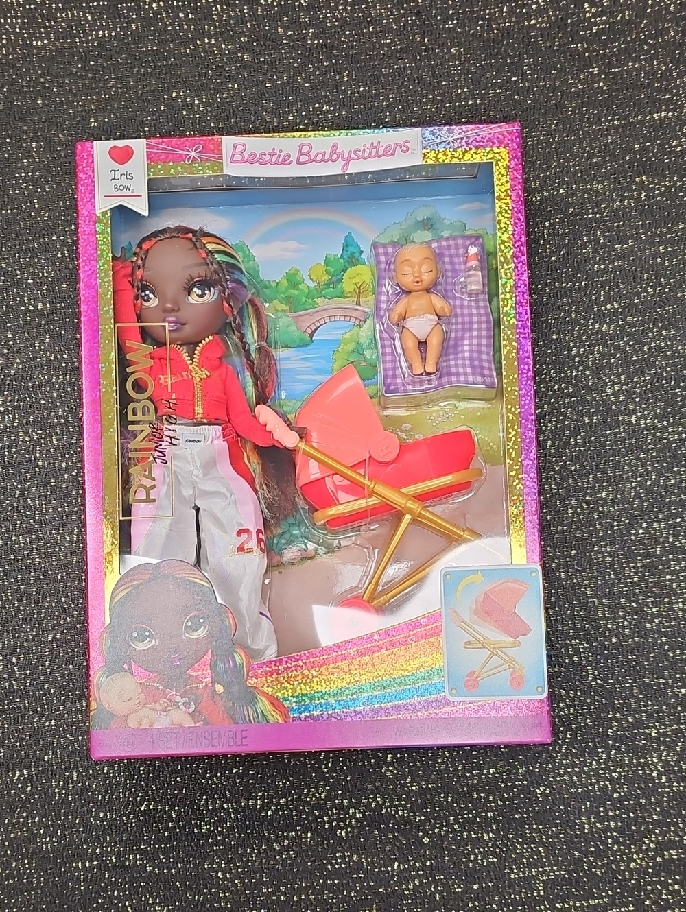Rainbow JR High Doll with Multicolored Hair and Pink Stroller Playset
